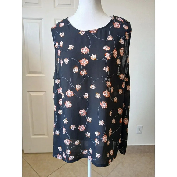 Who What Wear Size M Tank Top Sleeveless Black Floral - Picture 1 of 10